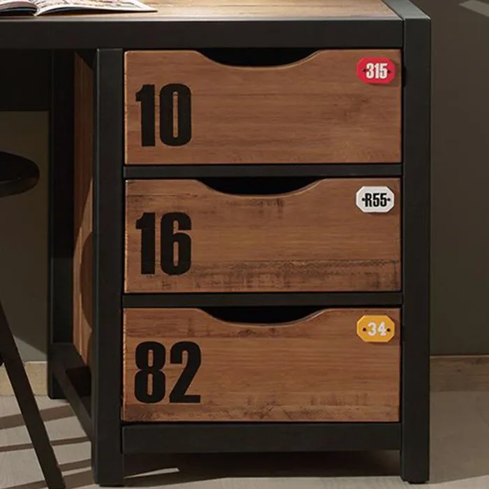 Bureau - VIPACK - Alex en pin massif et MDF - 3 tiroirs - style industriel-2