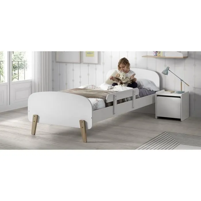 KIDDY Chambre enfant complète style scandinave en bois pin massif et MDF laqué blanc - l 90 x L 200 cm-1