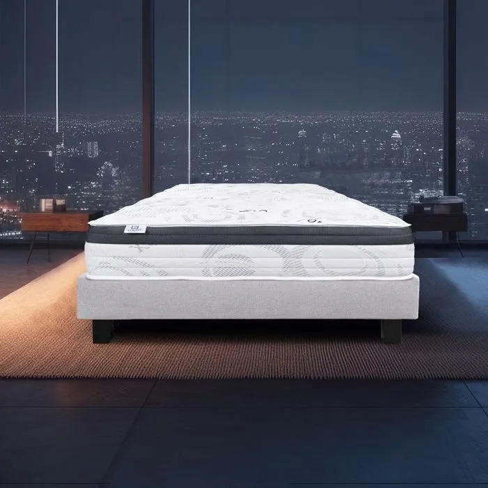 Ensemble Matelas 140x200 cm, Sleeplux, 26 cm, mousse mémoire de forme, ferme, face été/hiver + sommier gris ep20cm-0