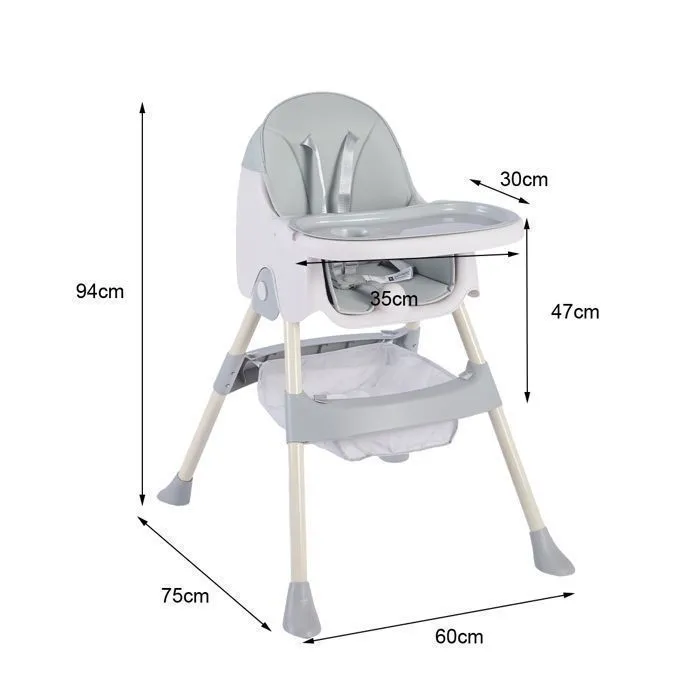 K IKIDO Chaise haute pour bébé  2 en 1 - K IKIDO - Évolutive - Pliable - Ajustable-De 6 mois à 3 ans(15KG) - gris-3