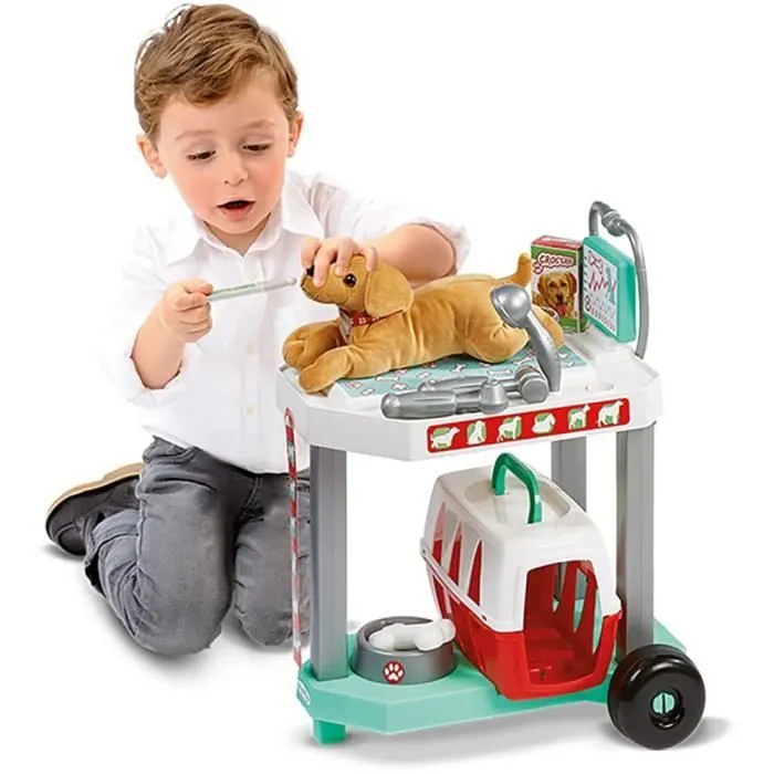 Jouet pour enfant - Clinique vétérinaire - Table d'examen roulante avec accessoires pour chien en peluche-2