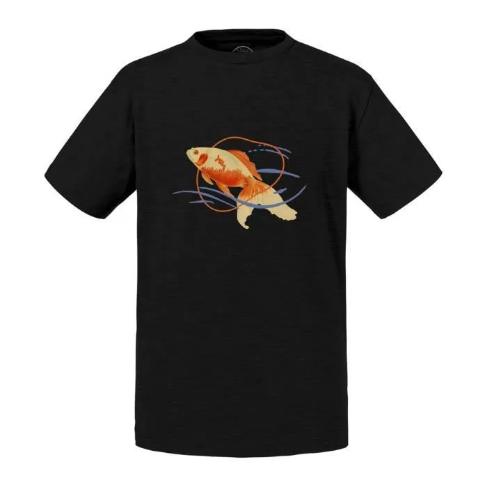T-shirt Enfant Noir Koi Poisson Minimaliste Carpe Biologie Illustration Ancienne-0