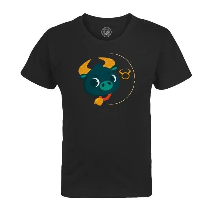 T-shirt Enfant Noir Taureau Signe astrologie Zodiaque Dessin Symbole Illustration-0