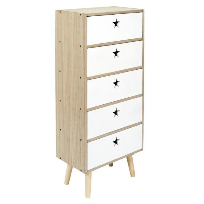 Chiffonnier Enfant "like A Star" 91cm Blanc & Beige - Paris Prix-0