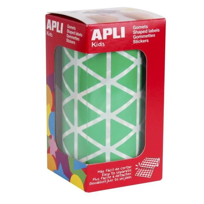 Rouleau de Gommettes Triangulaires - APLI - 20 mm - Vert - 2832 Gommettes - Adhésif Permanent-0