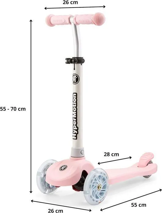 Trottinette 3 roues LED- HyperMotion - TRINGO - Rose - Hauteur réglable 55-70 cm - Max 50 kg-3