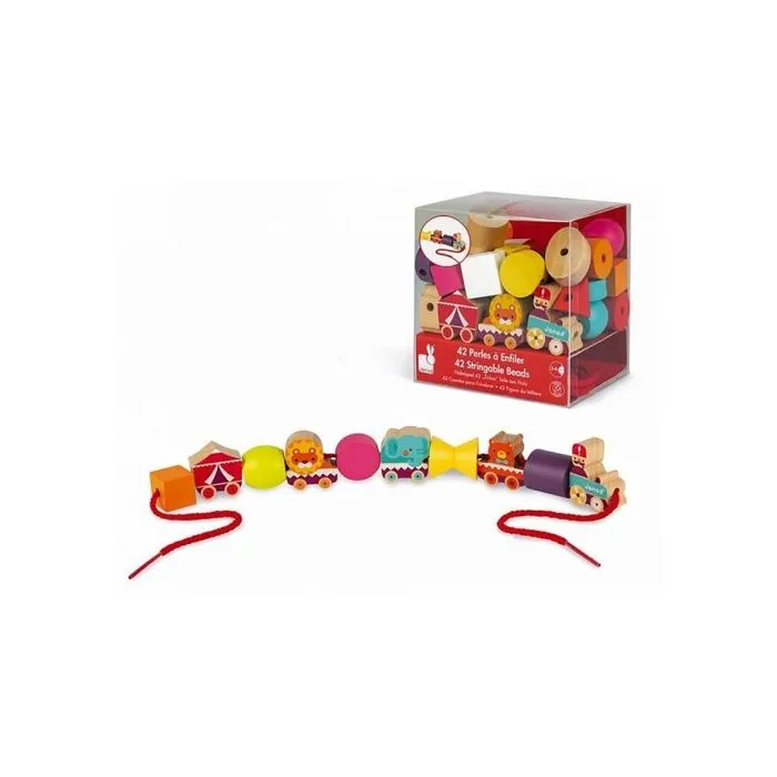 JANOD - Perles à Enfiler Cirque en Bois - Jeu d'Imagination et de Motricité - 42 perles - Dès 2 Ans-0