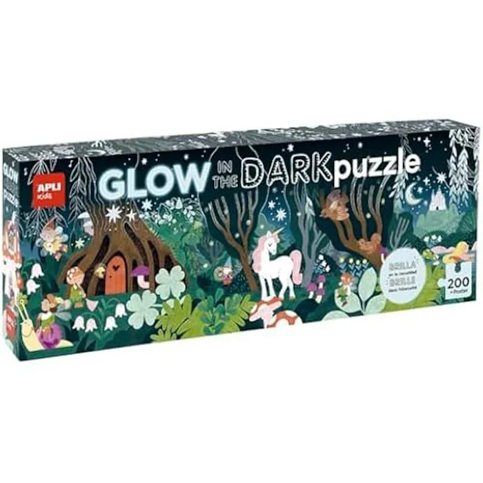 Puzzle pour enfants - APLI KIDS - La forêt Magique - 200 pièces - Fluorescent - 150 x 30 cm-0