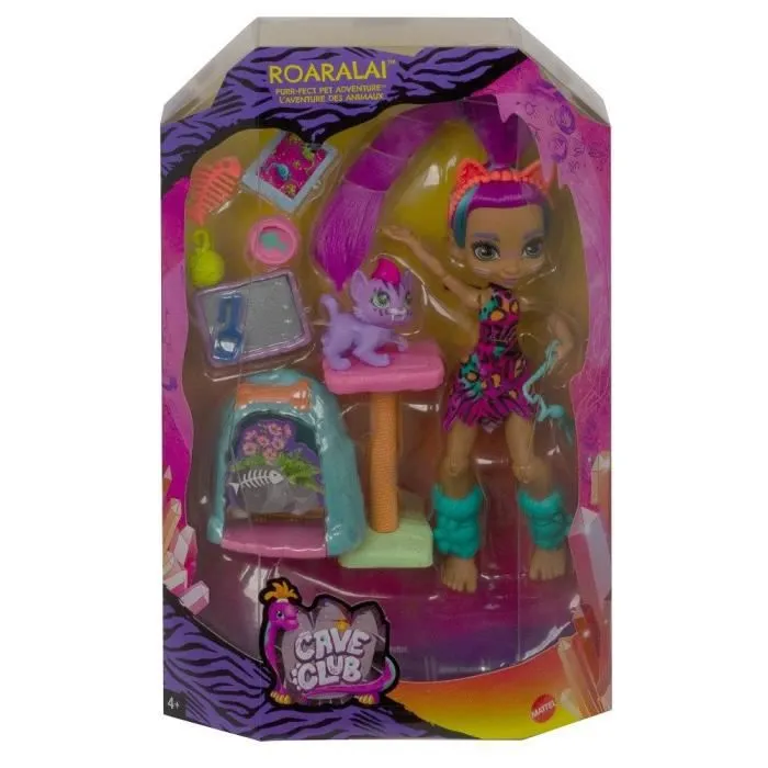 CAVE CLUB Coffret Histoire des Cavernes Poupée Roaralai 20 cm avec son bébé tigre à dents de sabre Ferrell-4