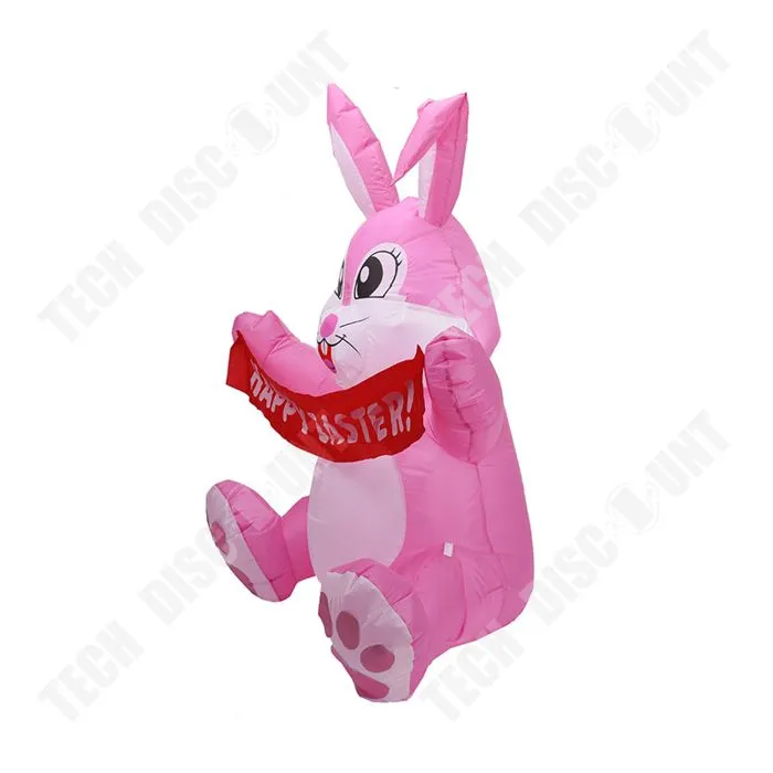 TD® Lapin de Pâques gonflable 1.5m Fête extérieure Pink Cute Bunny LED Light Up Inflatable Patio Lawn Garden Decoration-2