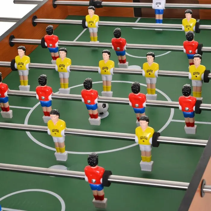 Baby-foot table de Babyfoot jeu de football dim. 122L x 61l x 80H cm 2 balles fournies MDF imitation bois acajou-3