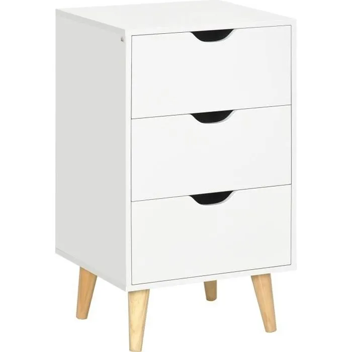 Meuble de rangement - HOMCOM - Chiffonnier 3 tiroirs - Design scandinave - Bois pin et panneaux blanc-0