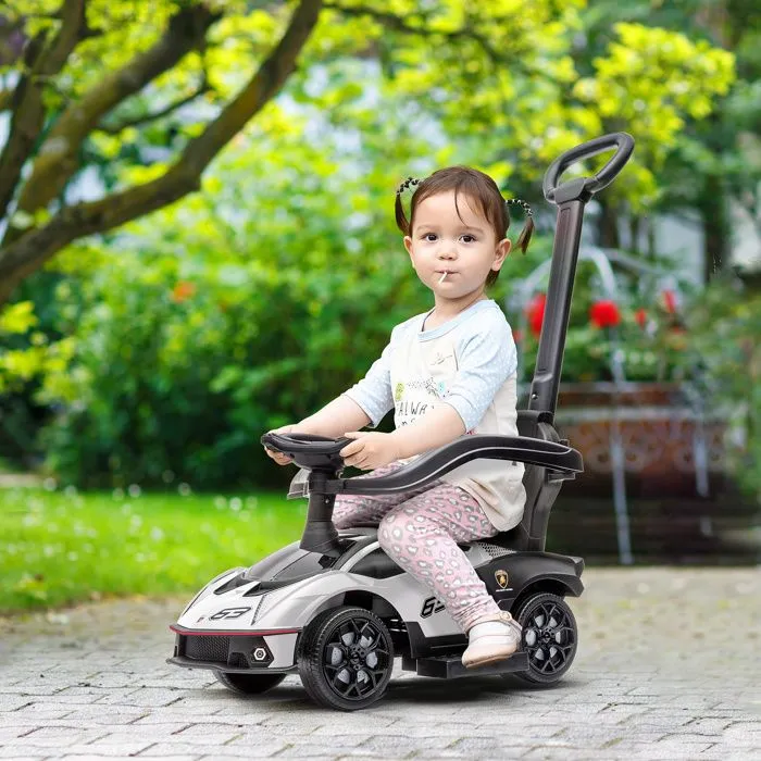Voiture à pousser pour enfants AIYAPLAY porteur enfants 1 à 3 ans multi-équipée avec poignée de poussée, klaxon et volant, Blanc-2