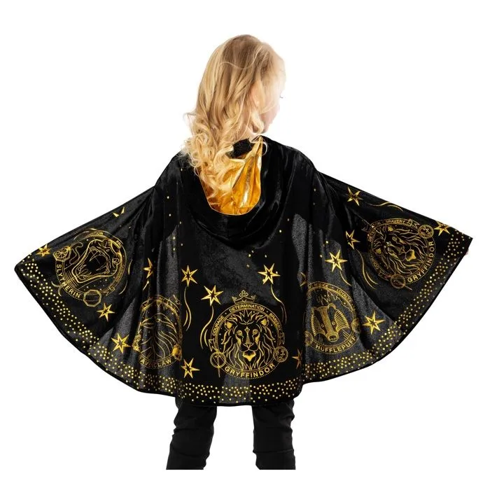 Déguisement - Harry Potter - Cape enfant luxe des 4 maisons - Velours noir - Motifs dorés - 3 ans et plus-2