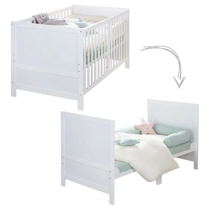 Lit Bébé Évolutif 70 x 140 ROBA Easy Sleep - Coins de Transformation Inclus - Bois Laqué Blanc-0