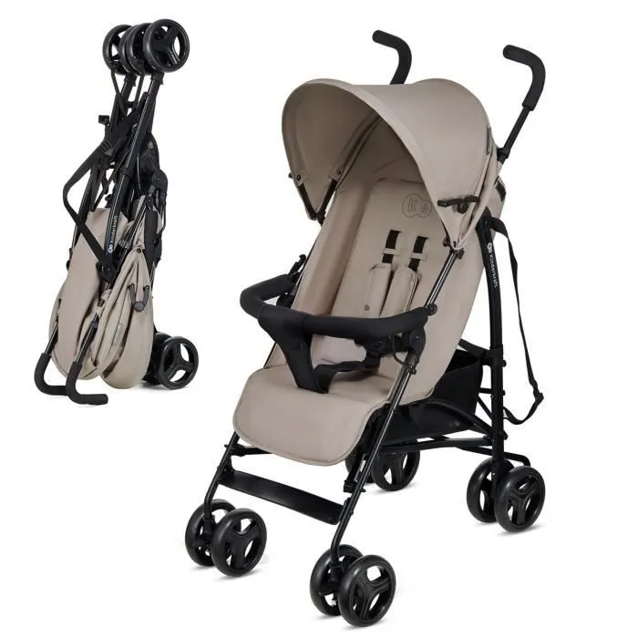 Poussette Légère - KINDERKRAFT TIK - Ne Pèse Que 6,5 kg - Poussette De Voyage, Facile À Pince - Position Allongée - Beige-0