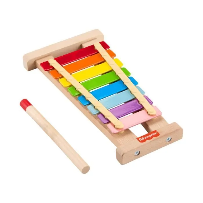 Fisher-Price-Xylophone en bois, instrument de musique avec 2 pièces HXV13-3