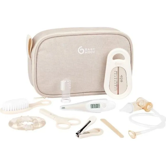 Babymoov Trousse de soin bébé - Dès la naissance - Compact avec 9 Accessoires essentiels de soin, Sable-0