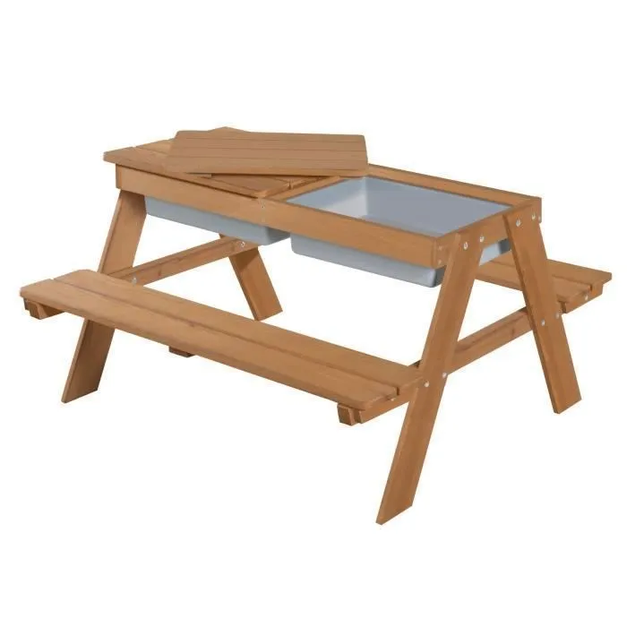 ROBA Table Sable et Eau en Bois Massif avec Bac de Jeu - Résistante aux Intempéries - Teck-3