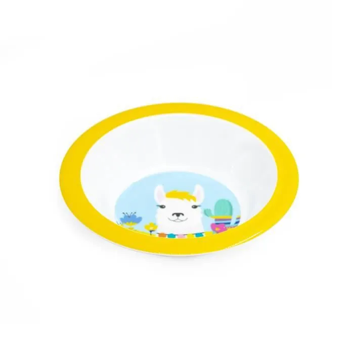 Mill'O Bébé - Coffret 5 pièces Lama jaune (Assiette + bol + gobelet + 2 couverts)-2