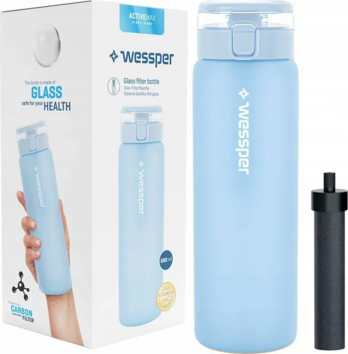 Gourde - bidon - bouteille isotherme Wessper - WES264-BU - Bouteille en verre ActiveMax 680ml bleu-0