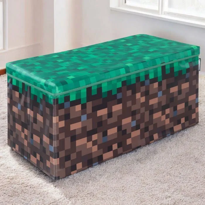 Coffre à Jouet Pliant 2en1 - ROBA - Minecraft – Bloc d'Herbe – 60 x 30 x 30 cm – Rangement et Siège pour Enfants-1