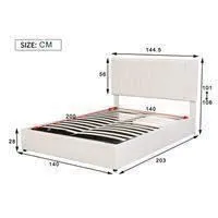 ModernLuxe Lit coffre adulte 140x200cm, lit double contemporain, en velours, avec sommier + espace de rangement, beige-0