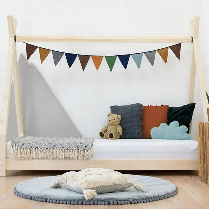 Lit Tipi enfant Benlemi - bois massif - gris - 90 x 200 cm - Sommier inclus - Montessori-1