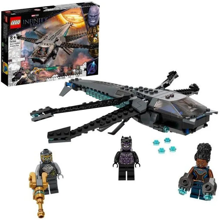 LEGO® 76186 Marvel Le dragon volant de Black Panther – Jouet Avengers, Jeu de Construction Super Héros avec 3 Figurines-0