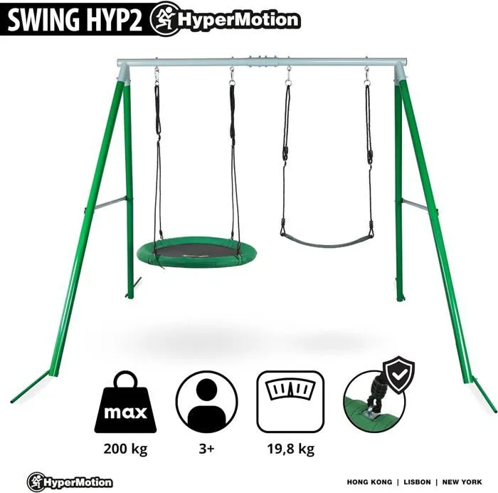 Balançoire Enfants - HyperMotion - Double - Hauteur Réglable - Charge Jusqu'à 200kg - Métal-2