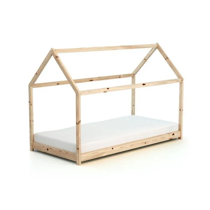 WEBABY - Lit bébé Cabane en bois - Brun - 90x190-3