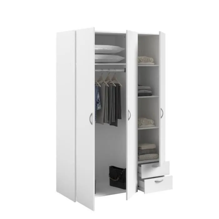 Armoire VARIA - Décor blanc - 3 portes + 2 tiroirs - L 120 x H 185 x P 51 cm - PARISOT-6
