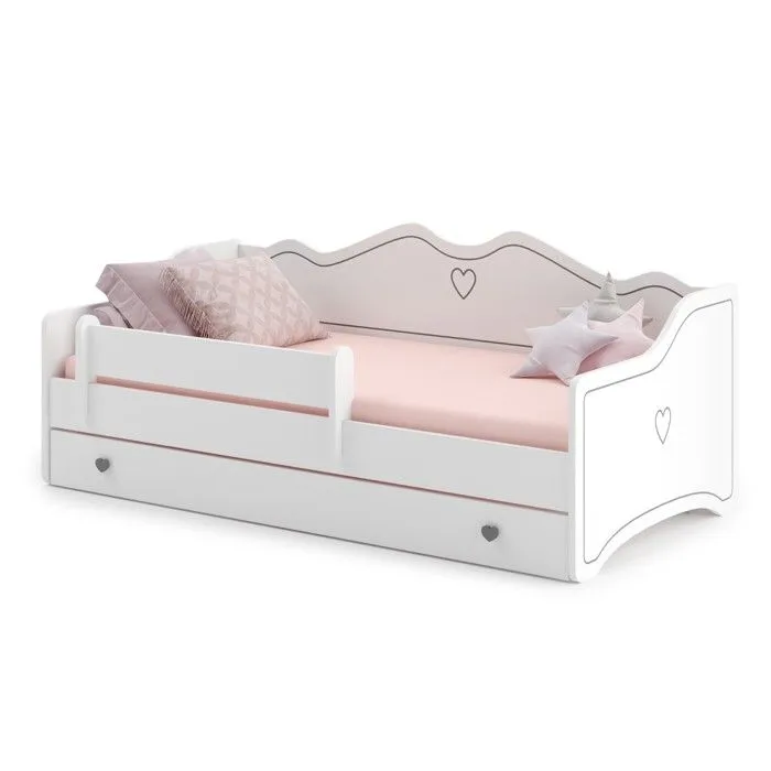 Lit enfant pour une fille EMMA 80x160 avec matelas + sommier + tiroir en blanc-1