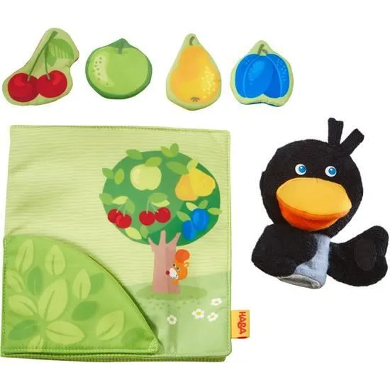 Livre en tissu - HABA - Le verger - Interactif - Marionnette à doigt - Découverte des fruits-0