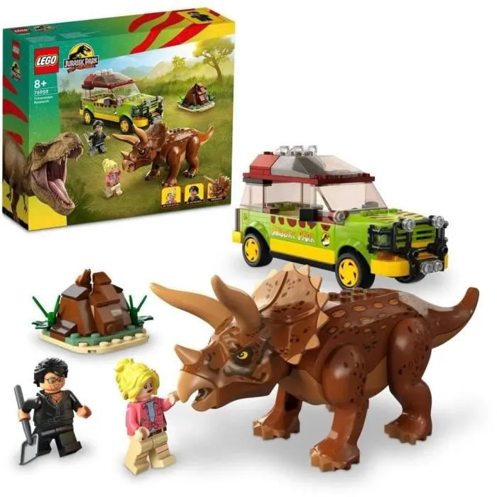 LEGO® Jurassic Park 76959 La Recherche du Tricératops, Jouet de Voiture avec Figurine Dinosaure
