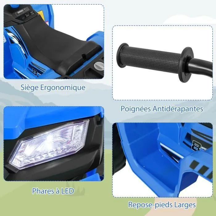 COSTWAY Quad Électrique 24V pour Enfants, avec LED, Musique, Radio, Démarrage en Douceur, pour Différents Terrains, 3 à 8 Ans, Bleu-2