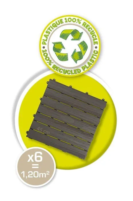 Smoby - Set de 6 dalles - Plancher de Maison - Anti-UV - 45x45cm - Effet texturé bois - Plastique 100% recyclé - Fabriqué en France-1