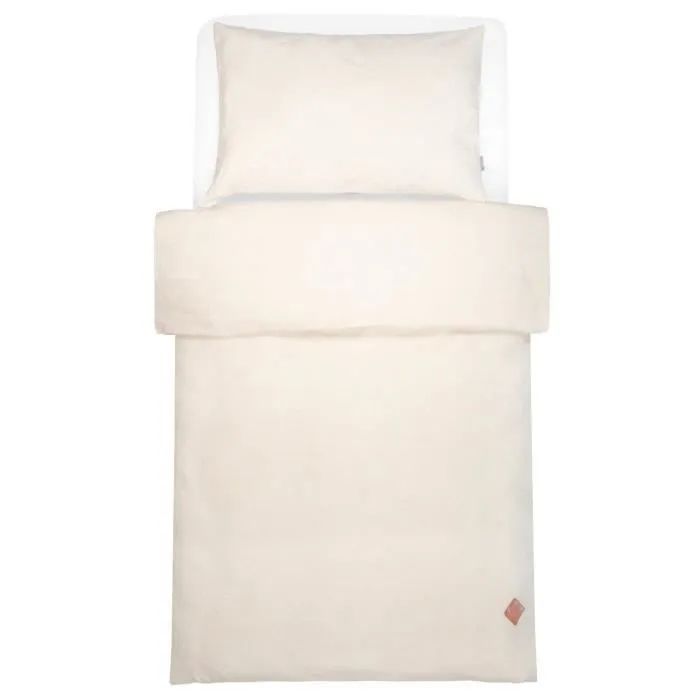Parure de lit bébé réversible housse de couette et taie d'oreiller en Lin lavé 100x140 cm Beige-0