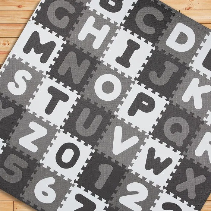 Relaxdays Tapis éducatif avec alphabet et chiffres, 60 parties, pour enfant, LxP : 172 x 172 cm,  mousse, blanc/gris-2