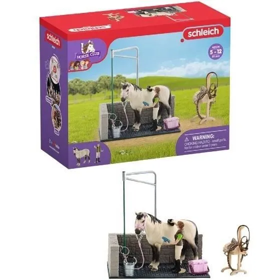 Box Lavage Chevaux avec Figurine Cheval et Cavalier - Coffret de Lavage de Chevaux de 11 Pièces avec Cheval, Cavalier et-0