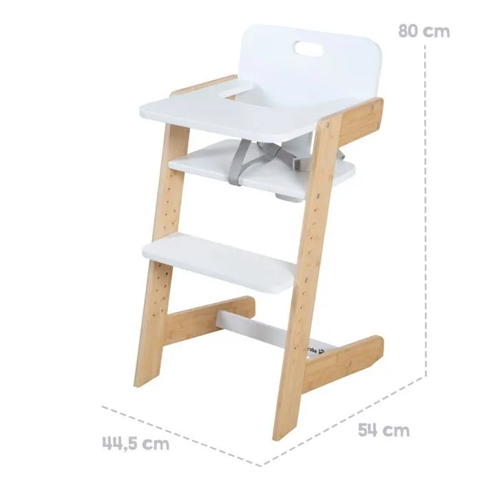 Chaise Haute Évolutive ROBA Nature Up en Bambou FSC® - Supporte 70 kg - Plateau Repas Inclus - Blanc / Naturel-5