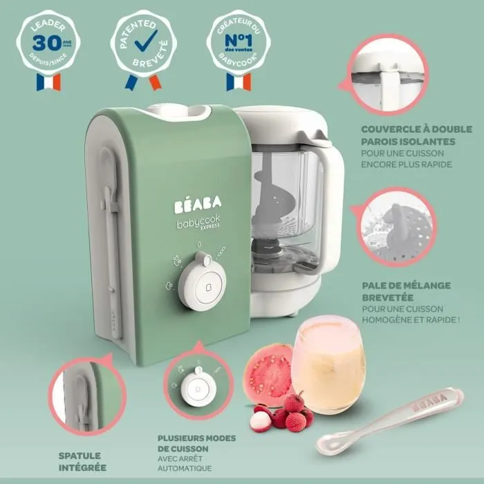 BEABA, Babycook express, robot bébé, 4 en 1 mixeur-cuiseur, vert sauge-3