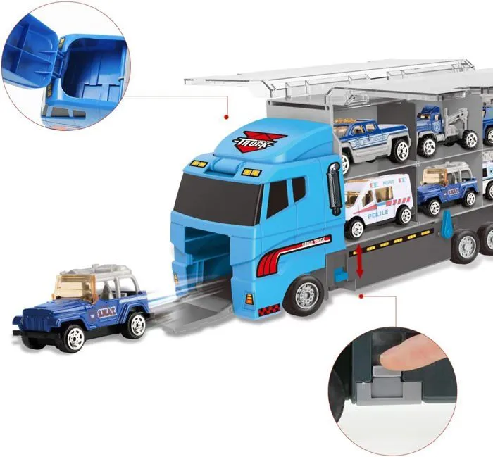 Jouet véhicule - Voiture de Police - Camion Porteur - Bleu - Pour enfants - 24 mois et plus-1