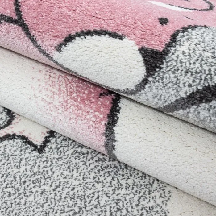 Tapis enfant - Ourson Rose - 120 x 120 cm - 100% PP Frisé 11mm-3