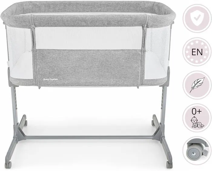 Lit bébé Cododo 3 en 1- Lit Parapluie Pliable Luna- Moby-System- Jusqu'à 9 kg, 7 Niveaux Réglables, 4 Roulettes Mur Latéral Amovible-5