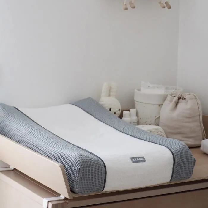 BEABA, Housse pour Matelas à Langer Sofalange, 100% Coton Nid d'abeille, Eponge Moelleuse - Light Mist-1