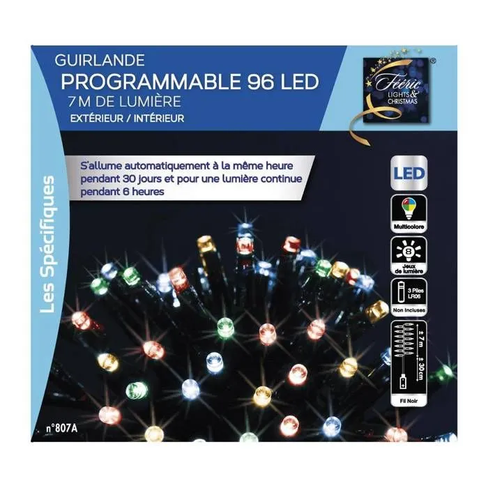 Guirlande lumineuse extérieur programmable 7m multicolore 96 LED à piles Feeric lights & christmas-2