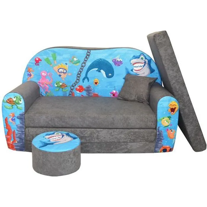 LIT ENFANT CANAPÉ SOFA + POUF ET COUSSIN l'Océan-0
