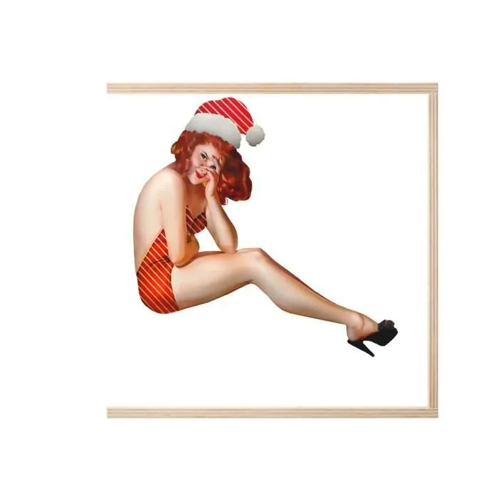 Boite Coffret en Bois - Pin Up De Noel Vintage Retro Mere Noel 60's (11 x 11 x 3,5 cm)-2