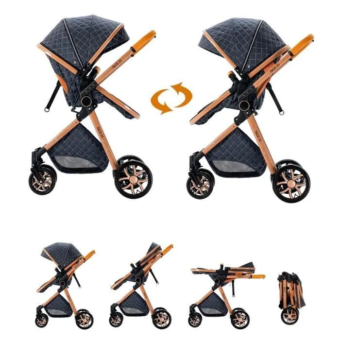 Bebeboutik Poussette 3 en 1 Bebe Combinee Siege Auto Landau Nacelle Reglable Sac a Langer Haute Qualite Poussette Canne Chocolat